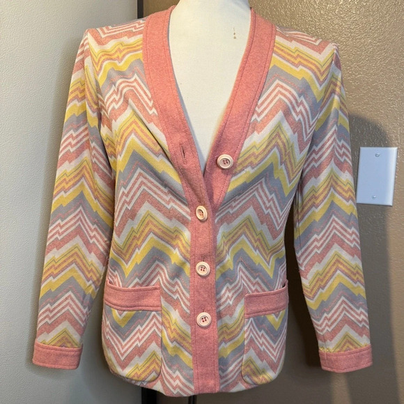 Vintage 1970s Chevron Pastel Retro Groovy Disco Blazer Cardigan H - Picture 1 of 5